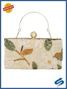 Sequin Floral Embroidered Clutch Purse Top Handle Kiss Lock Evening Bag